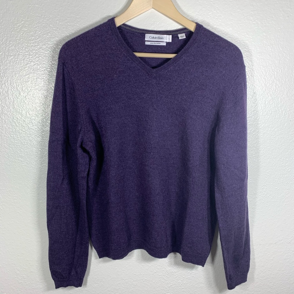 Calvin Klein Dark Purple Sweater Size L 100% Wool